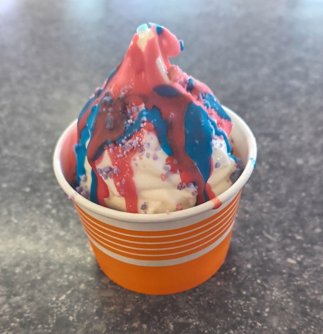 Topped soft serve sundae cup